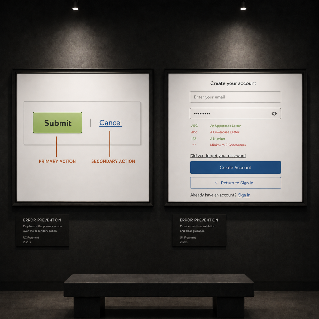 two screens showing buttons that could prevent errors from happening