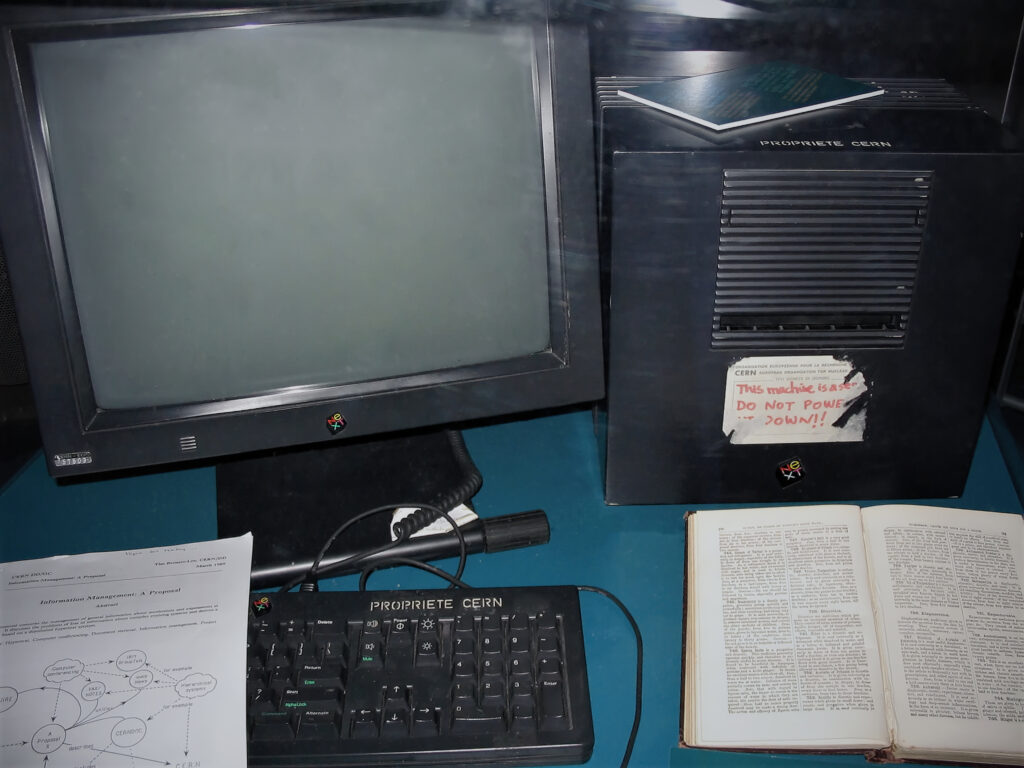 photo of desktop computer with sticky note not to switch it off