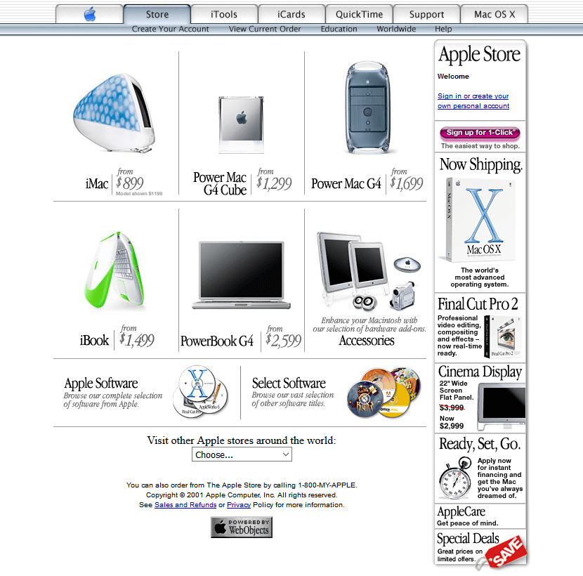 Archived screenshot of a early 2000s website interface from the Web Design Museum